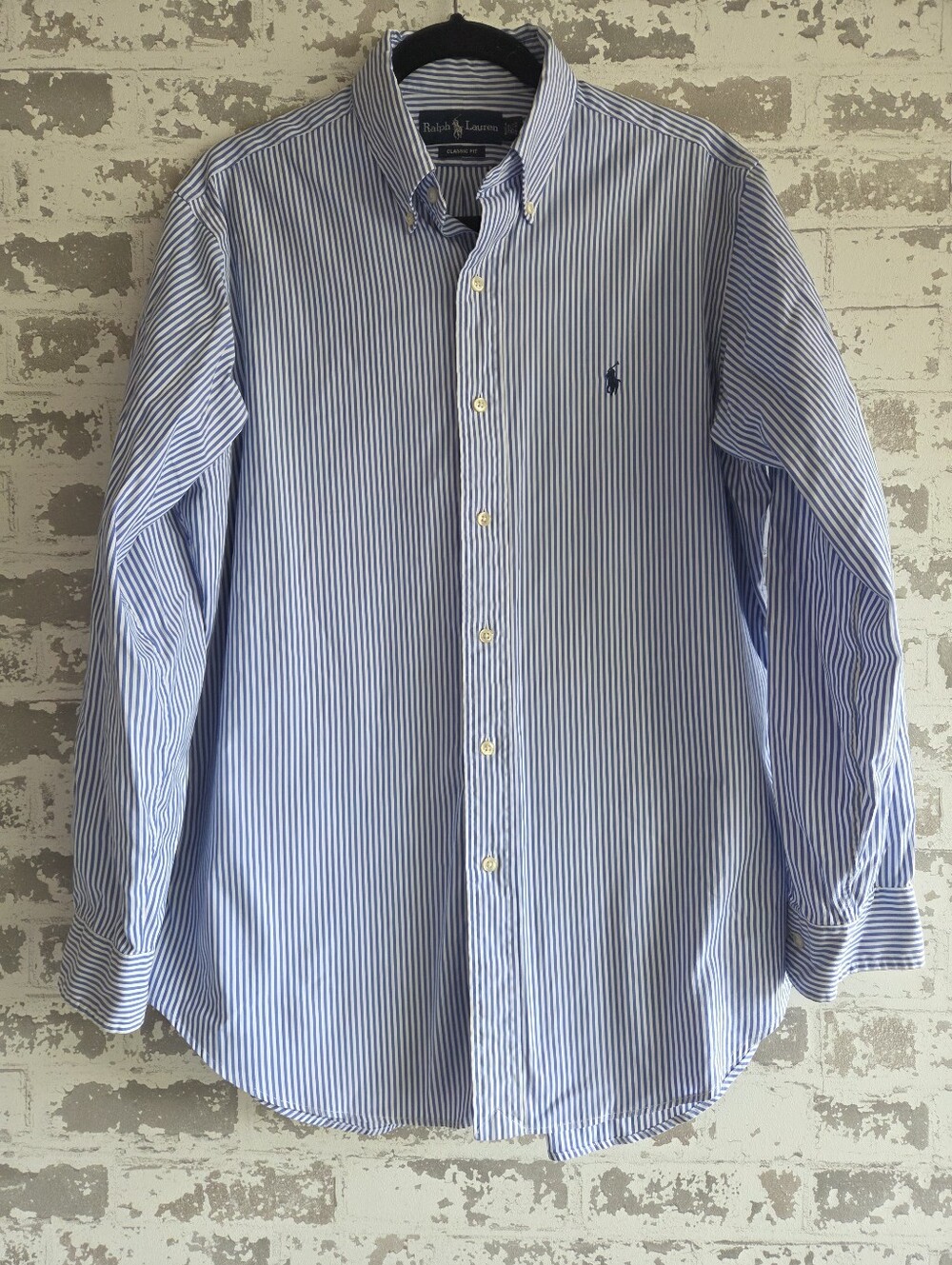 Ralph Lauren Classic Fit Dress Shirt Mens 15.5 32/33 Blue Stripe Long Sleeve